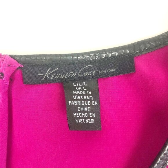 Kenneth Cole Tank Women's Size L Magenta Faux Leather Trim Flowy Sleeveless Top - Picture 4 of 10